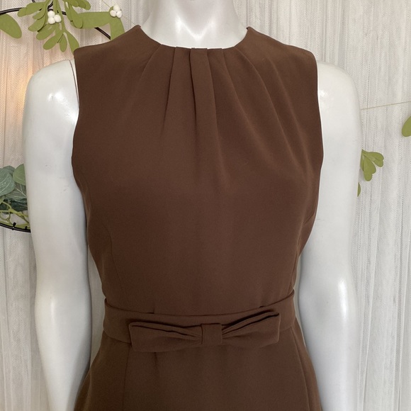Sandra Angelozzi brown sheath career knee length, bow belt, neckline pleats 36 - Picture 3 of 11